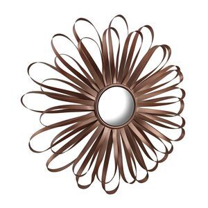 Retro Ribbon Flower Rose Gold Finish Metal Wall Mirror 16 Inch